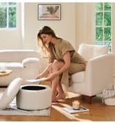COLAMY Sherpa Accent Chair with Storage Ottoman Set, Upholstered Barrel Arm Chair with Footrest, Modern Living Room Chair with Back Pillow, Cream