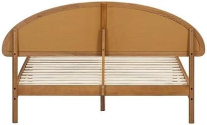 NTC Gem Wooden Bed Frame with Headboard and Natural Rattan, Solid Oak/Rubber Wood Foundation with Silent Slats, 1000 Lb Capacity, Effortless Assembly (Natural Cane - Rustic Oak, Queen)