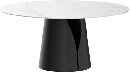 POVISON Modern Round Dining Table for 4, Marble Dining Room Table Round 47" Matte White Sintered Stone Tabletop with Solid Black Carbon Steel Pedestal, Circle Dining Table for Kitchen(Table Only)