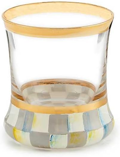 MACKENZIE-CHILDS Shot Glass, Cute Shot Glass for Drinking or Decor, Bar Accessories, Gray-and-White Sterling Check
