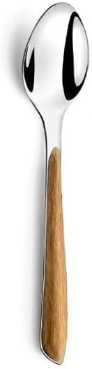 Amefa Natural Wood Handle Silverware Set - 24-Piece, Brown & Casual - Faux Wood Handle Flatware Service for 6 in Polished 18/0 Stainless Steel - Dishwasher Safe & Rust Resistant