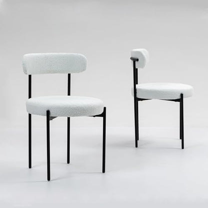 MCH Modern Round Dining Chairs Set of 2 – Upholstered Dining Room Chairs with Sturdy Metal Legs,Easy Assembly & Boucle Fabric for Kitchen,Living Room,and Bistro or Small Spaces