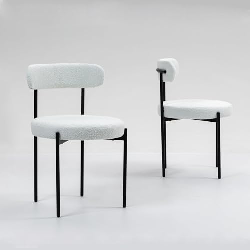 MCH Modern Round Dining Chairs Set of 2 – Upholstered Dining Room Chairs with Sturdy Metal Legs,Easy Assembly & Boucle Fabric for Kitchen,Living Room,and Bistro or Small Spaces