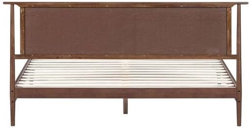 NTC Ruby Wooden Bed Frame with Headboard and Natural Rattan, Solid Oak/Rubber Wood Foundation with Silent Slats, 1000 Lb Capacity, Effortless Assembly (Natural Cane - Dark Walnut, King)