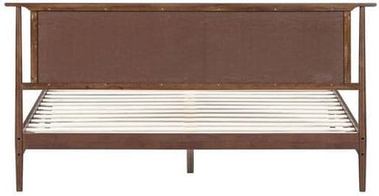 NTC Ruby Wooden Bed Frame with Headboard and Natural Rattan, Solid Oak/Rubber Wood Foundation with Silent Slats, 1000 Lb Capacity, Effortless Assembly (Natural Cane - Dark Walnut, King)