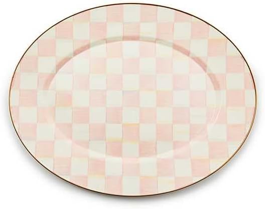 MACKENZIE-CHILDS Enamel Oval Platter, Serving Plate for Entertaining, Large, Pink-and-White Rosy Check