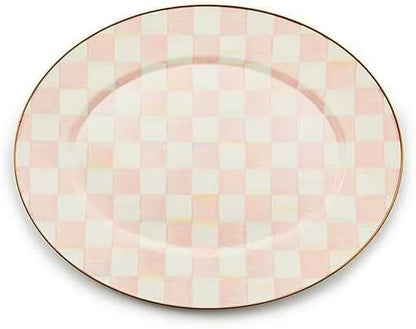 MACKENZIE-CHILDS Enamel Oval Platter, Serving Plate for Entertaining, Large, Pink-and-White Rosy Check