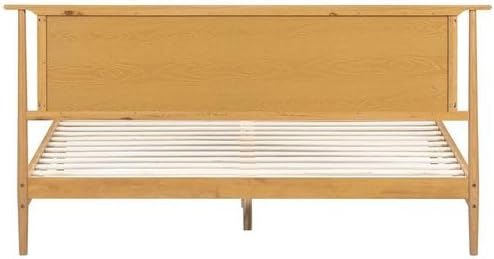 NTC Ruby Wooden Bed Frame with Headboard and Natural Rattan, Solid Oak/Rubber Wood Foundation with Silent Slats, 1000 Lb Capacity, Effortless Assembly (Natural Cane - Rustic Oak, King)