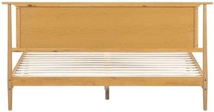 NTC Ruby Wooden Bed Frame with Headboard and Natural Rattan, Solid Oak/Rubber Wood Foundation with Silent Slats, 1000 Lb Capacity, Effortless Assembly (Natural Cane - Rustic Oak, King)