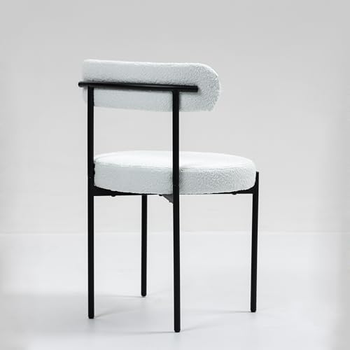 MCH Modern Round Dining Chairs Set of 4 – Upholstered Dining Room Chairs with Sturdy Metal Legs,Easy Assembly & Boucle Fabric for Kitchen,Living Room,and Bistro or Small Spaces