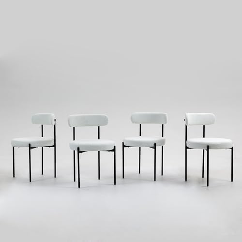 MCH Modern Round Dining Chairs Set of 4 – Upholstered Dining Room Chairs with Sturdy Metal Legs,Easy Assembly & Boucle Fabric for Kitchen,Living Room,and Bistro or Small Spaces