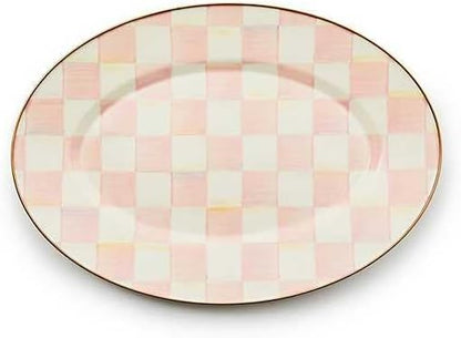 MACKENZIE-CHILDS Enamel Oval Platter, Serving Plate for Entertaining, Small, Pink-and-White Rosy Check