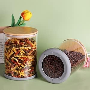 Set of 2 Glass Flour Container with Airtight Bamboo Lid, Large Food Jar with Wooden Lid for Storage Flour, Sugar, Cookies, Rice, Coffee Beans(3L)