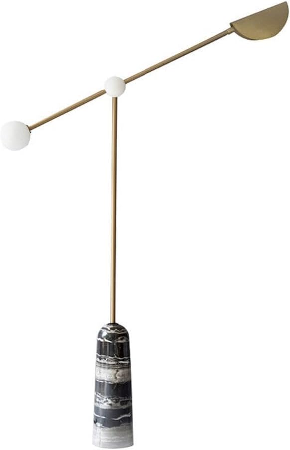 Funambulist Gold Floor Lamp with Marble Base | Minimalist Metal Frame, Warm White Light