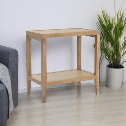 SICOTAS Boho Rattan Nightstand Bedside Table Farmhouse Narrow End Table Accent Side Table, Wood