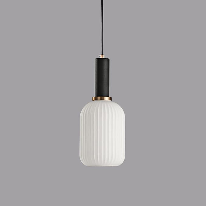 Modern Pendant Lights, Black Lamp Holder Pendant Light Socket White Glass Pendant Lamp Shade,LED Hanging Light (Black, Small)