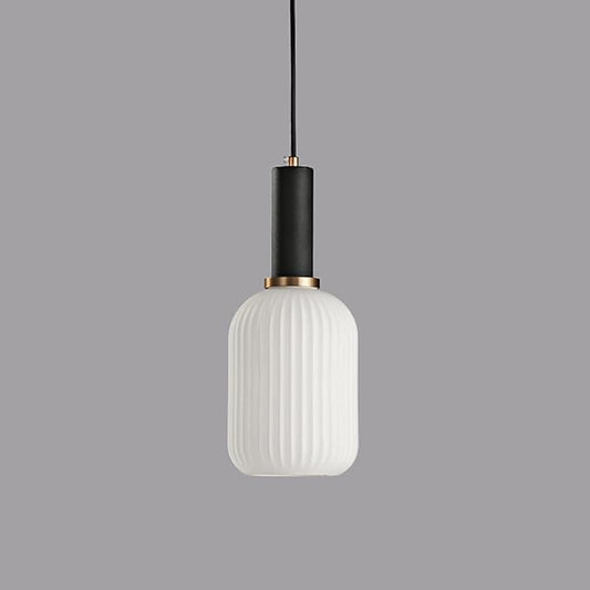 Modern Pendant Lights, Black Lamp Holder Pendant Light Socket White Glass Pendant Lamp Shade,LED Hanging Light (Black, Small)