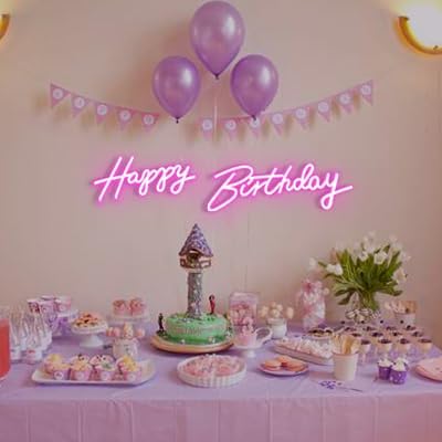 40"/23" Happy Birthday Neon Sign Large - Pink Happy Birthday Sign 12V - Happy Birthday Light Up Sign with Dimmable Switch - 2PCS Happy Birthday LED Sign for Backdrop, Party, Celebration, Decoration