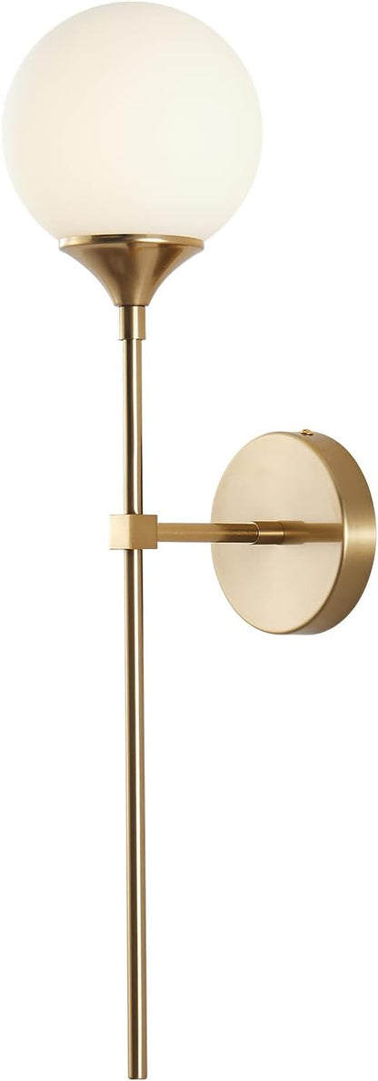 KCO Lighting Modern Milk Glass Wall Mounted Light Gold Long Sconces Wall Lighting Globe Ball Round Wall Lamp Bathroom Bar Stairway Wall Light Fixture Brushed Brass Wall Sconce