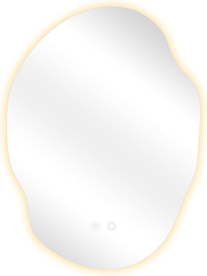 Irregular LED Bathroom Mirror with Lights,Asymmetrical Led Bathroom Vanity Mirror for Wall with Front and Backlit, Anti Fog, 3 Colors and Dimmable Light,[Horizontal/Vertical] 30" H x 22" W