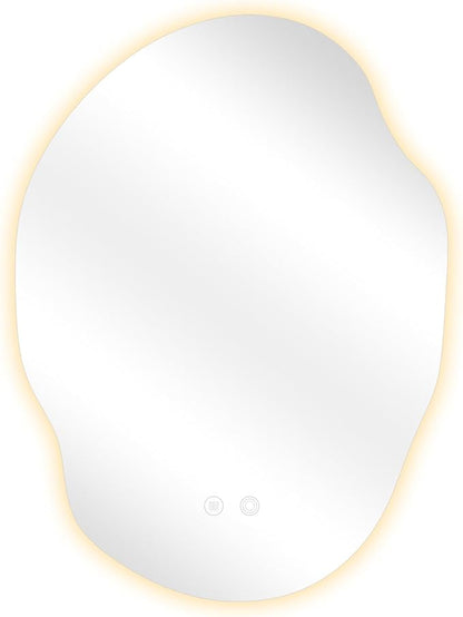 Irregular LED Bathroom Mirror with Lights,Asymmetrical Led Bathroom Vanity Mirror for Wall with Front and Backlit, Anti Fog, 3 Colors and Dimmable Light,[Horizontal/Vertical] 30" H x 22" W