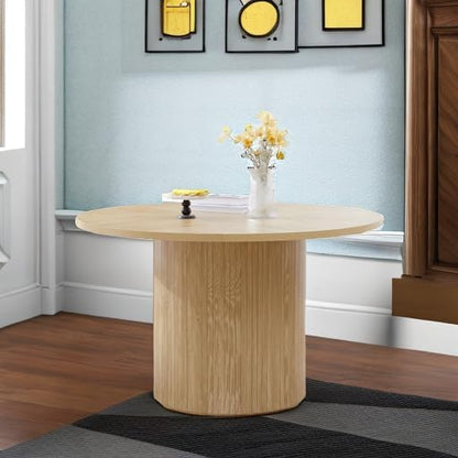 Round Dining Table for 4, Modern Farmhouse Kitchen Table, 47 Inch Small Circle Dining Tables with Wood Strip Base for Kitchen Living Room (Natural)