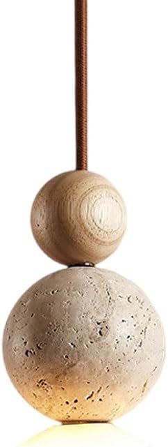 Stylish Modern Pendant Light with Stone and Wood, Unique Two-Ball Design Ceiling Lamp, Perfect for Dining Room, Kitchen Island, Living Room, Bedroom Decor, Elegant Home Lighting(Yellow)