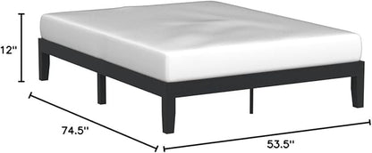 Mellow Naturalista Classic 12 Inch Solid Wood Platform Bed with Wooden Slats Full, Black