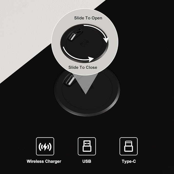 homary Smart Night Stand with Wireless Charging Station - Smart LED Nightstand with 2 Drawers, Black Bedside Table for Bedroom Living Room