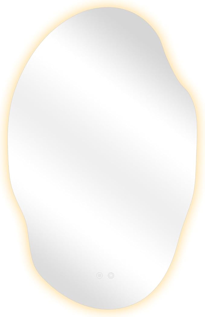 Asymmetrical LED Bathroom Mirror with Lights,Irregular Led Bathroom Vanity Mirror for Wall with Front and Backlit, Anti Fog, 3 Colors and Dimmable Light,[Horizontal/Vertical] 48" H x 30" W