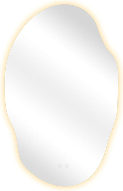 Asymmetrical LED Bathroom Mirror with Lights,Irregular Led Bathroom Vanity Mirror for Wall with Front and Backlit, Anti Fog, 3 Colors and Dimmable Light,[Horizontal/Vertical] 48" H x 30" W