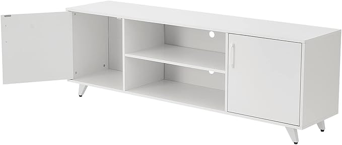 Panana TV Stand, Entertainment Center with 2 Doors and 2 Cubby Storages Cabinets for up to 65 inch for Living Room Bedroom (White, 53.5 inch)