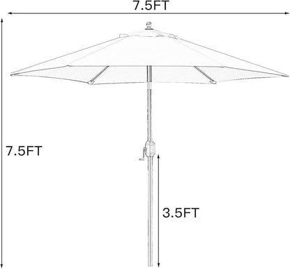 Sunnyglade 7.5' Patio Umbrella Outdoor Table Market Umbrella with Push Button Tilt/Crank, 6 Ribs (Tan)