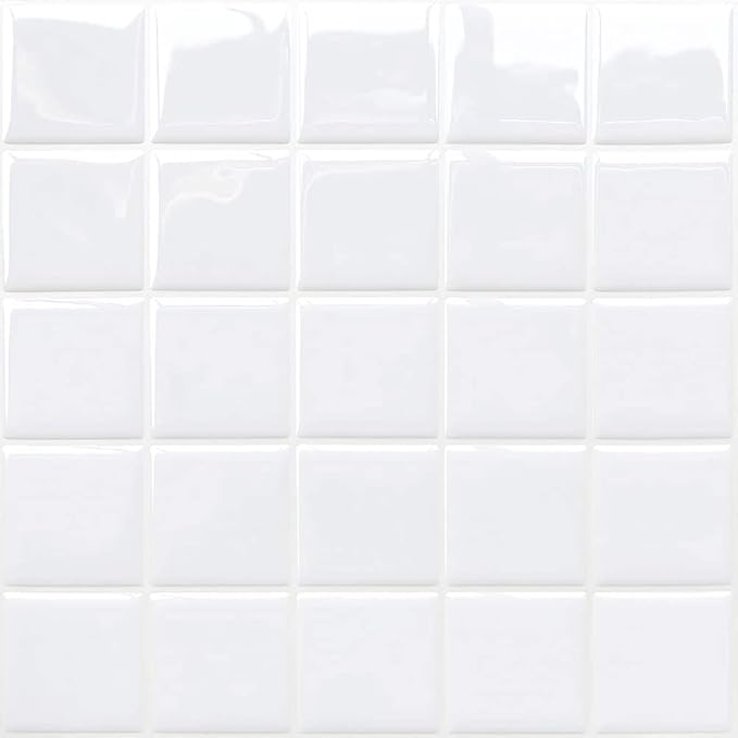 Alwayspon 10 Sheets 10" x10'' White 3D Vinyl Backsplash Tiles, Self-Adhesive Peel and Stick Wall Tile Stickers Stick on Subway Tiles for Kitchen Bathroom Wall