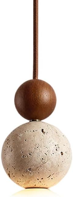 Stylish Modern Pendant Light with Stone and Wood, Unique Two-Ball Design Ceiling Lamp, Perfect for Dining Room, Kitchen Island, Living Room, Bedroom Decor, Elegant Home Lighting(Brown)
