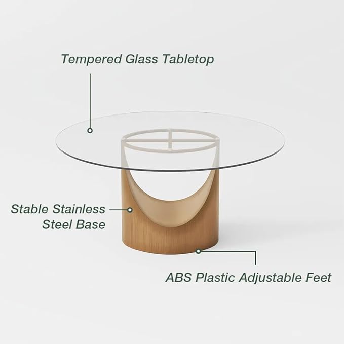 POVISON Round Dining Table for 6, 59" Glass Tabletop Dining Table with Bronze Carbon Steel Pedestal, Modern Dining Room Table for Kitchen, Living Room (Table Only)