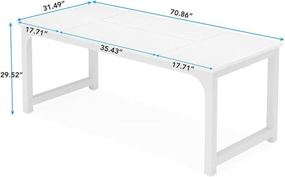 Tribesigns Modern Computer Desk, 70.8 x 31.5 inch Large Office Desk Computer Table Study Writing Desk Workstation for Home Office, White Metal Frame