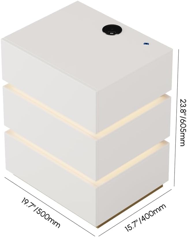 homary Modern Smart Nightstand with Wireless Charging Station, Bedside Table with 3 Drawers, White Night Stand with LED Light
