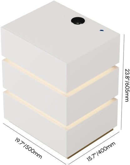 homary Modern Smart Nightstand with Wireless Charging Station, Bedside Table with 3 Drawers, White Night Stand with LED Light