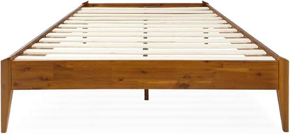 Bme Dinkee 15 Inch Signature Bed Frame Without Headboard - Modern & Minimalist Style with Acacia Wood - 12 Strong Wood Slat Support - Easy Assembly - No Box Spring Needed - Caramel, Full