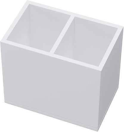 NIUBEE Acrylic Pen Holder 2 Compartments, White Pencil Organizer Cup for Countertop Desk Accessory Storage
