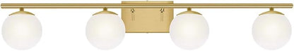 New Bathroom Vanity Light Fixtures Brushed Brass Milk White Globe Glass Shade 4 Lights Modern Wall Bar Sconce Over Mirror