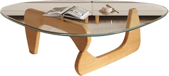 Modern Glass Coffee Table for Living Room, Mid Century Coffee Tables, Suitable for Bedroom Living Room Reception Office Tables（Wood/Transparent，Large）