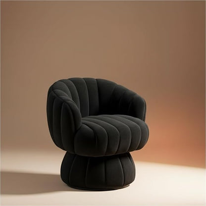 Vanity 360-Degree Swivel Accent Chair - Mid Century Modern Plush Round Makeup Chair, Relaxing Comfy Lounge Arm Chair, Idear for Living Room, Bedroom (Black, Velvet Fabric)