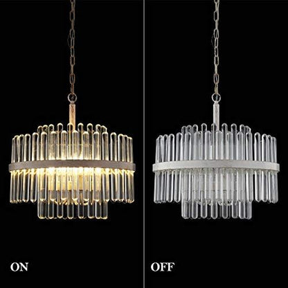 Q&S Modern Crystal Chandeliers for Dining Room,Round Glass Chandelier 4-Lights for Living Room Kitchen Island Entryway Foyer Stairway UL Listed