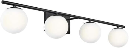 New Bathroom Vanity Light Fixtures Matte Black Milk White Globe Glass Shade 4 Lights Modern Wall Bar Sconce Over Mirror(4 lights-35.43inch)