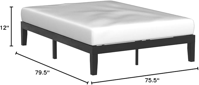 Mellow Naturalista Classic 12 Inch Solid Wood Platform Bed with Wooden Slats, King, Black