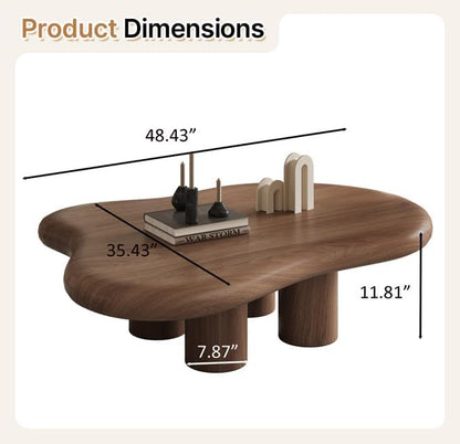 48.42" Modern Cloud Coffee Table for Living Room, Dark Brown Wood Coffee Table with 4 Sturdy Legs, Mid-Century Modern Tea Table Living Room Table for Home Office