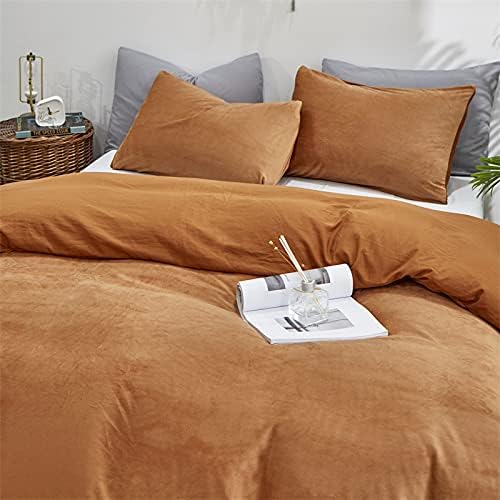 CLOTHKNOW Pumpkin Velvet Full Comforter Set Brown Fluffy Bedding Comforter Sets Terracotta Comforter Soft Cozy Orange Bed Comforter Sets