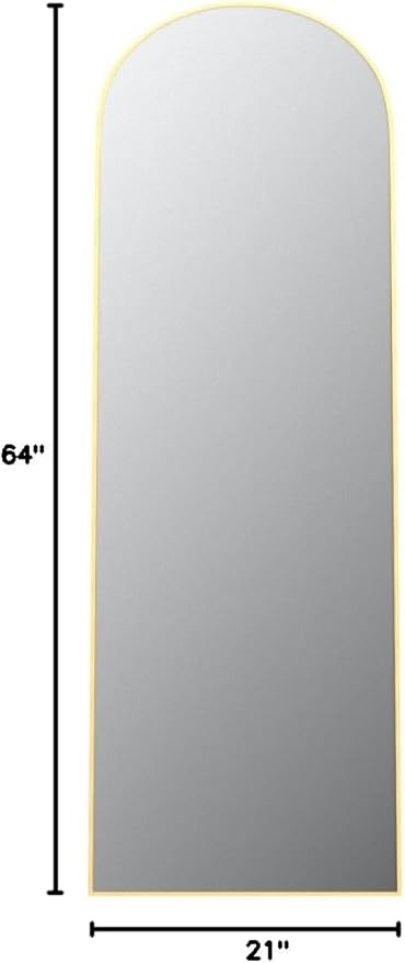 Arched Full Length Mirror, 64" x 21" Arch Floor Mirror with Stand, Full Length Wall Mirror Hanging or Leaning Arched-Top Full Body with Stand for Bedroom, Dressing Room, Gold